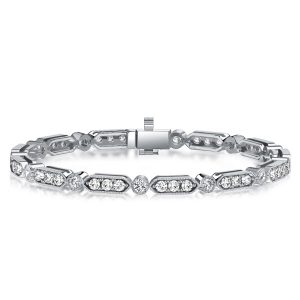 Bracelets - Italo Milgrain Bezel White Sapphire Tennis Bracelet For Women, Apparel & Accessories, Italo jewelry - Online Catalog