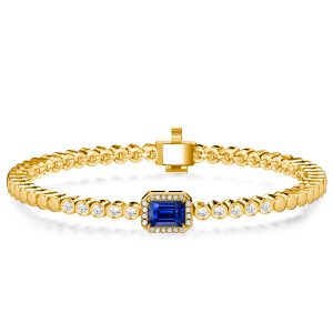 Bracelets - Italo Halo Emerald Cut Blue Sapphire Tennis Bracelet, Apparel & Accessories, Italo jewelry - Online Catalog
