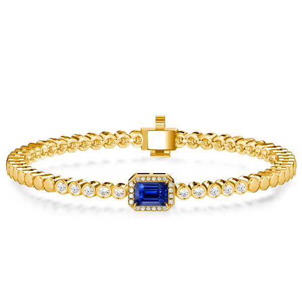Bracelets - Italo Halo Emerald Cut Blue Sapphire Tennis Bracelet, Apparel & Accessories, Italo jewelry - Online Catalog