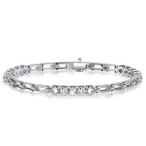 Bracelets - Italo White Sapphire Paper Clip Bracelet In Sterling Silver, Apparel & Accessories, Italo jewelry - Online Catalog