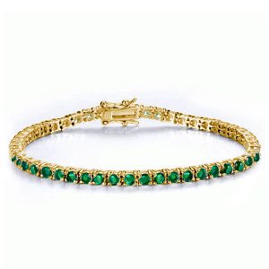Bracelets - Italo Golden Round Cut Emerald Tennis Bracelet For Women, Apparel & Accessories, Italo jewelry - Online Catalog