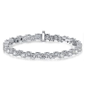 Bracelets - Italo White Sapphire Offset Tennis Bracelet In Sterling Silver, Apparel & Accessories, Italo jewelry - Online Catalog