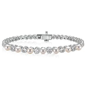 Bracelets - Italo Milgrain Bezel Round Pearl Tennis Bracelet Vintage, Apparel & Accessories, Italo jewelry - Online Catalog