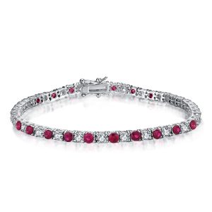 Bracelets - Italo Round Cut White & Ruby Tennis Bracelet For Women, Apparel & Accessories, Italo jewelry - Online Catalog