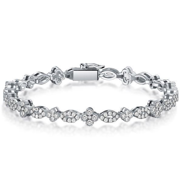 Bracelets - Italo Round Cut 4 Leaf Clover Tennis Bracelet In Sterling Silver, Apparel & Accessories, Italo jewelry - Online Catalog