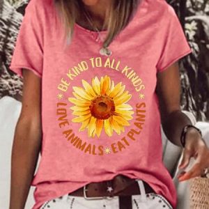 Women Floral Animal Printing Loose Crew Neck T-Shirt, T-shirts, Lilicloth.com