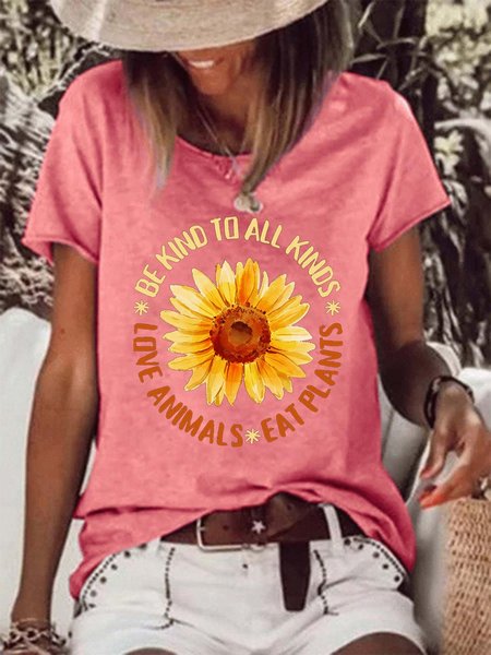Women Floral Animal Printing Loose Crew Neck T-Shirt, T-shirts, Lilicloth.com