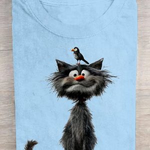 Casual Cat Loose Crew Neck T-Shirt, T-shirts, Lilicloth.com
