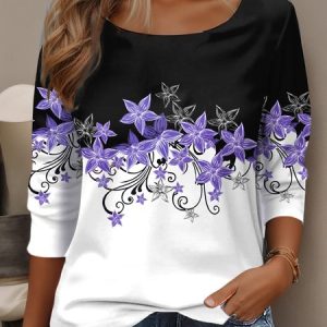 Women's Long Sleeve Tee T-shirt Spring/Fall Floral Jersey Crew Neck Daily Going Out Casual Top Black, JustFashionNow T-Shirts, color:Black|size:XXL,