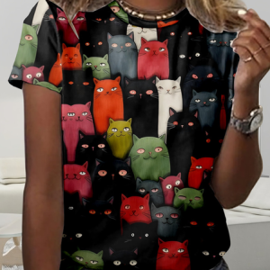 Funny Cat Crew Neck Simple Regular Fit T-Shirt, T-shirts, Lilicloth.com