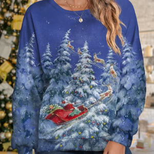 Women's Crew Neck Christmas Casual Spring/Fall Long Sleeve Sweatshirt, JustFashionNow Sweatshirts & Hoodies, color:Blue|size:XXL,