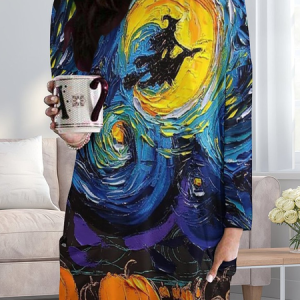 Women Funny Painting Witch Pumpkin Starry Night Casual Halloween Dress, Dresses, Lilicloth.com
