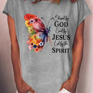 Blessed By God Loved By Jesus Led By The Spirit Casual Butterfly Casual T-Shirt, T-shirts, Lilicloth.com