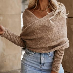 Off Shoulder Crisscross Wrap Knit Sweater, Sweaters & Cardigans, ChicMe catalog