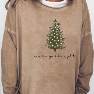 Womens Christmas Merry and Bright Casual Sweatshirt, Hoodies&Sweatshirts, Lilicloth.com