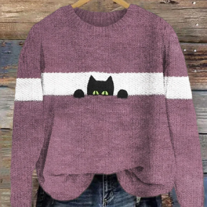 Funny Cat Knit Cozy Sweater, Sweaters, Lilicloth.com