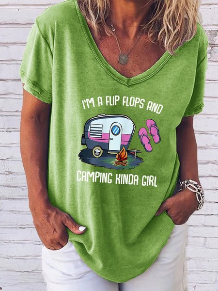 I'm A Flip Flops And Camping Kinda Girl T-shirt, T-shirts, Lilicloth.com