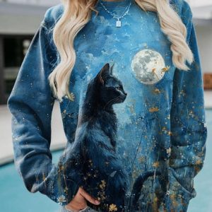 Casual Crew Neck Halloween Sweatshirt, JustFashionNow Sweatshirts & Hoodies, color:Blue|size:XXL,
