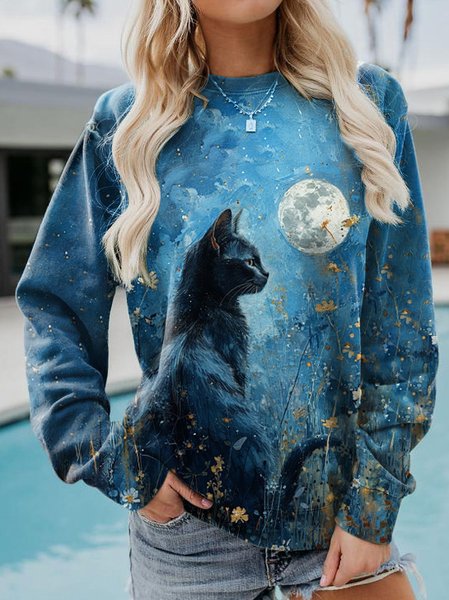 Casual Crew Neck Halloween Sweatshirt, JustFashionNow Sweatshirts & Hoodies, color:Blue|size:XXL,