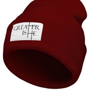 Greater Is He Cross Letters Beanie Hat, Hats, Lilicloth.com
