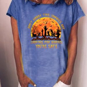 Funny Don't Worry The Zombies Are Looking For Brains You're Safe Halloween Casual Loose T-Shirt, T-shirts, Lilicloth.com