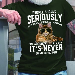 Men Stop Expecting Normal From Me Cat Text Letters T-Shirt, T-shirts, Lilicloth.com