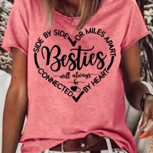 Womens Besties Heart Casual T-Shirt, T-shirts, Lilicloth.com