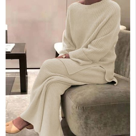 Women's Yarn/Wool Yarn Floral Daily Going Out Two Piece Set Long Sleeve Casual Spring/Fall Top With Pants Matching Set, JustFashionNow Suit Set, color:Apricot|size:3XL,