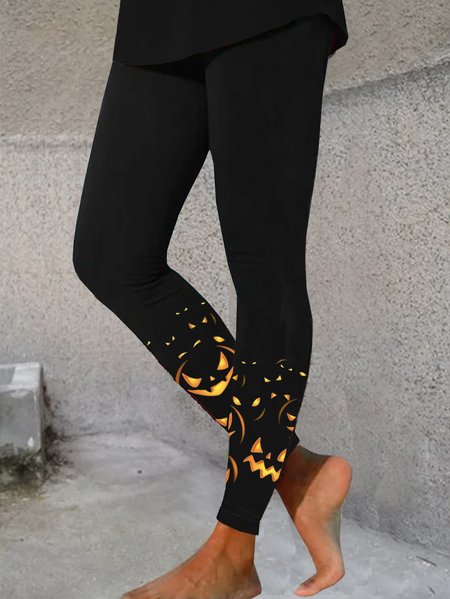 Women's Casual Halloween Jersey All Season Long Leggings, JustFashionNow Leggings, color:Black|size:XXL,