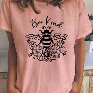 Bee Kind Funny Print Casual Short Sleeve T-Shirt, T-shirts, Lilicloth.com