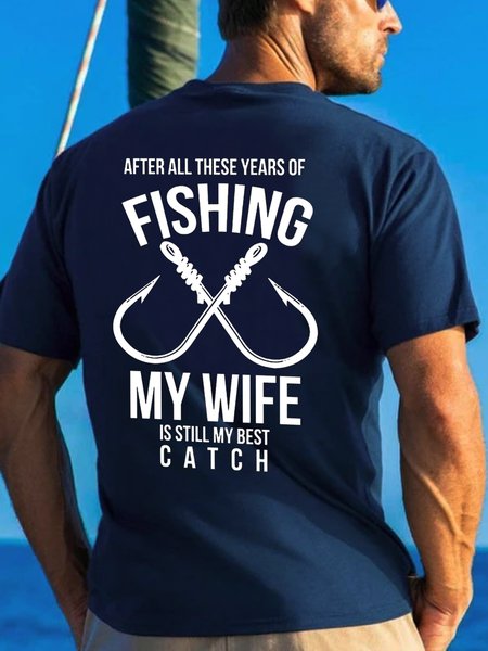 Funny Fishing Husband Double Sided Print Crew Neck T-Shirt, T-shirts, Lilicloth.com