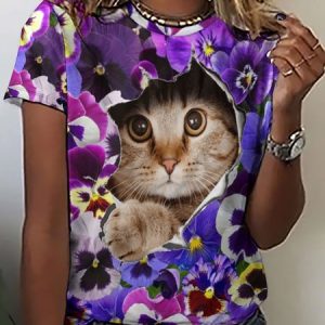 Womens Flower 3D Print Casual Abstract Short Sleeve T-Shirt, T-shirts, Lilicloth.com