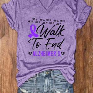 Walk To End Alzheimer's Disease Dementia I Wear Purple Floral Simple T-Shirt, T-shirts, Lilicloth.com