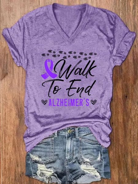 Walk To End Alzheimer's Disease Dementia I Wear Purple Floral Simple T-Shirt, T-shirts, Lilicloth.com