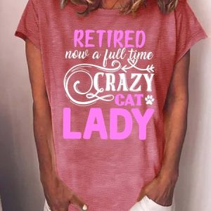 WomenвЂ™s Retired Crazy Cat Lady Cotton Crew Neck Casual T-Shirt, T-shirts, Lilicloth.com