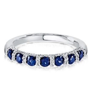 anniversary band - Classic Halo Round Womens Blue Sapphire Wedding Band, Italo jewelry - Online Catalog
