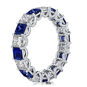 Eternity band - Eternity Shared Prong Blue & White Princess Cut Wedding Band, Apparel & Accessories, Italo jewelry - Online Catalog