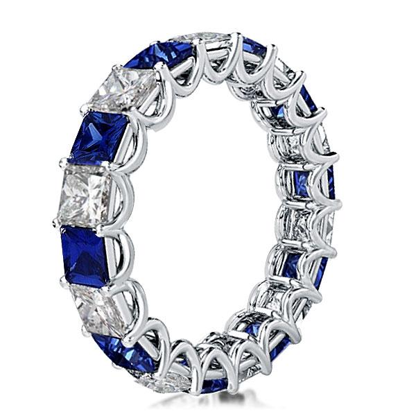 Eternity band - Eternity Shared Prong Blue & White Princess Cut Wedding Band, Apparel & Accessories, Italo jewelry - Online Catalog