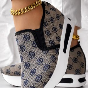Floral Pattern Round Toe Wedge Sneakers, Sneakers, ChicMe catalog