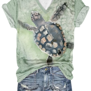 Casual Turtle Crew Neck Loose T-Shirt, T-shirts, Lilicloth.com