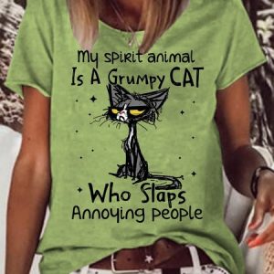 Womens Who Slaps Annoying People Cat Love Casual T-Shirt, T-shirts, Lilicloth.com