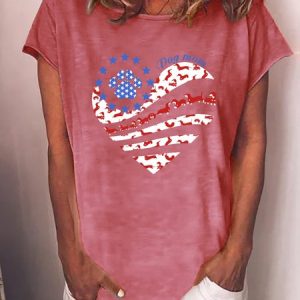 Funny Dog Mom Heart for Dog Lover Flag Crew Neck Sweet Short Sleeve T-Shirt, T-shirts, Lilicloth.com