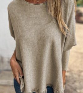 Women's Spring/Fall Plain Casual Long Sleeve Crew Neck Wool/Knitting Sweater, JustFashionNow Sweaters, color:Khaki|size:5XL,