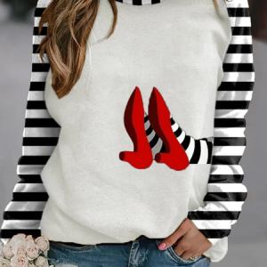 Women's Crew Neck Striped Vintage Spring/Fall Long Sleeve Sweatshirt, JustFashionNow Sweatshirts & Hoodies, color:White|size:XXL,