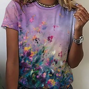 Womens Fancy Flower Art Print Short Sleeve T-Shirt, T-shirts, Lilicloth.com