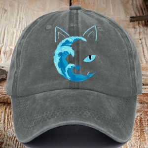 Unisex Blue Waves&Cats Printed Hat, Hats, Lilicloth.com