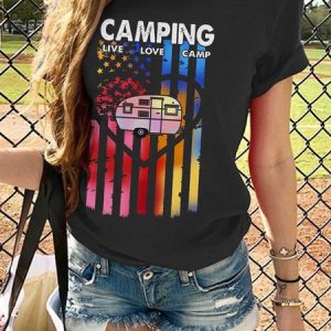 Camping Graphic Short Sleeve Round Neck Loose Tee, T-shirts, Lilicloth.com