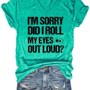 Roll My Eyes V Neck Casual T-shirt, T-shirts, Lilicloth.com