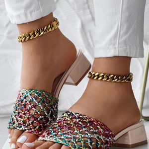 Rainbow Ombre Braided Chunky Heeled Sandals, women Chunky, ChicMe catalog