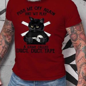Men Black Cat Piss Me Off Again Duct Tape Crew Neck Cotton T-Shirt, T-shirts, Lilicloth.com